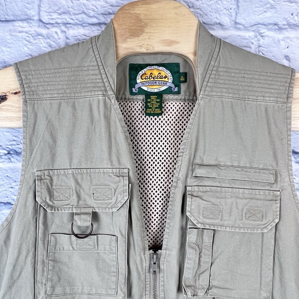 Cabelas Safari Vest Men Tan Full‎ Zip Pockets Mesh Lining Hunting Fishing Medium